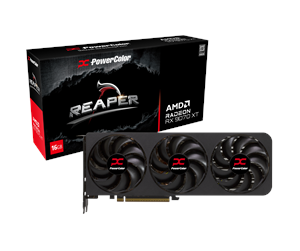 PowerColor Radeon RX 9070 XT Reaper -näytönohjain ja myyntipakkaus